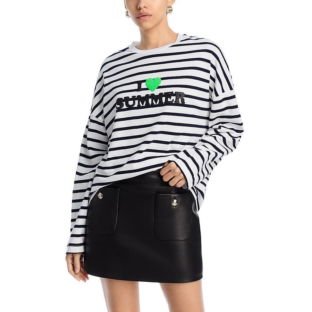 Joshua Sanders Women's Striped Graphic T-Shirt Long Sleeve Marine Size Large NWT